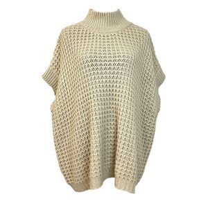 Trendy Chic Women's Oversized Mock Neck Knit Batwing Sweater Beige L Cozy